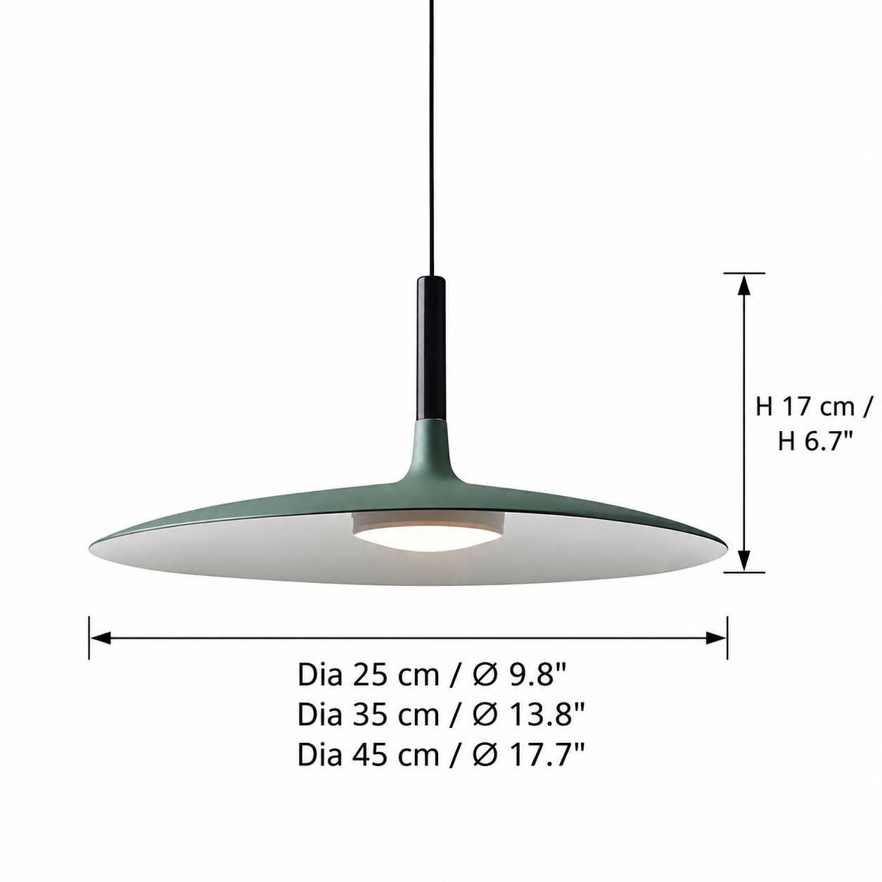 Alphomo disc pendant: diameters 25, 35 and 45 cm; height 17 cm