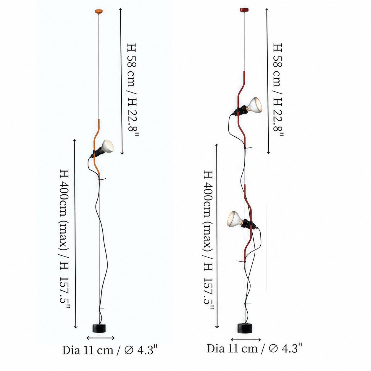 Parentesi 1 head and 2 heads size diagram