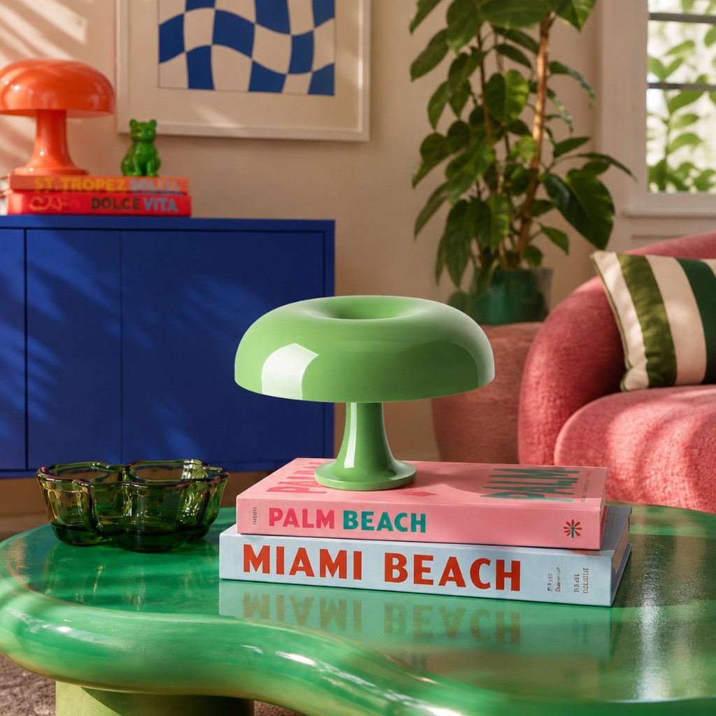 Apple green Nessino table lamp on Palm Beach and Miami Beach books