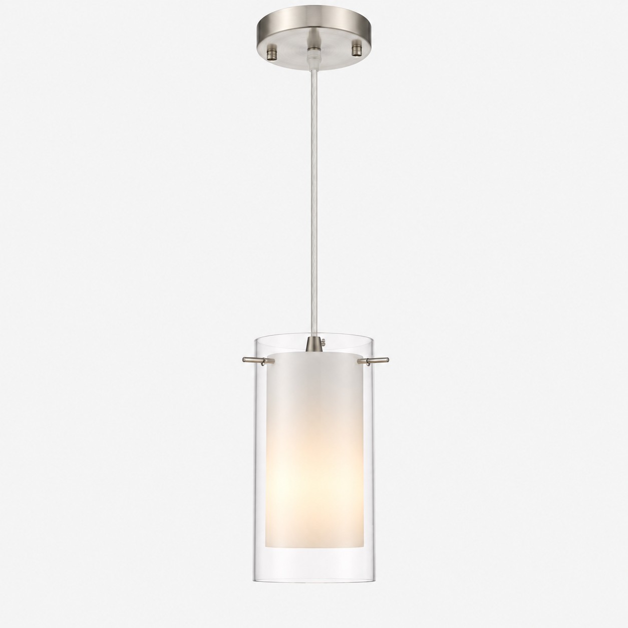 Double Glass Pendant Light with clear and white glass and one to three lights
