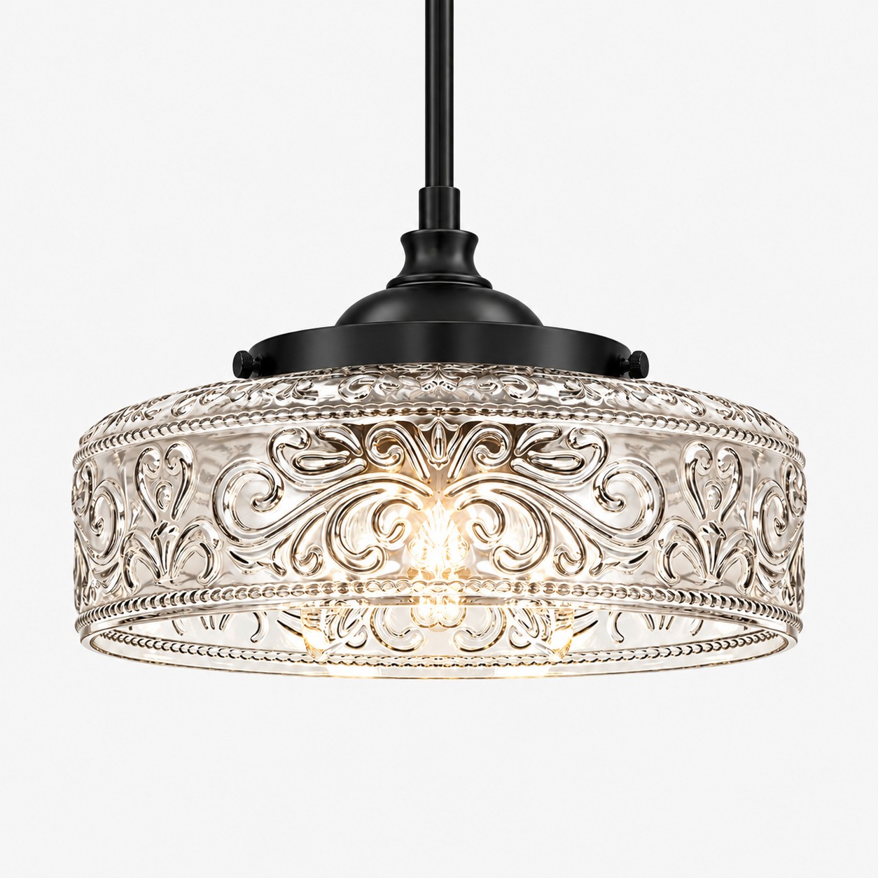 Vintage Glass Pendant Light with patterned glass and three shade colours