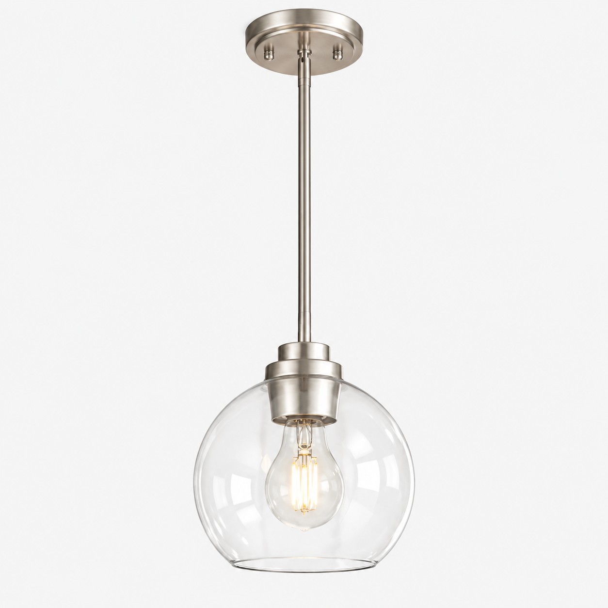 Clear Glass Globe Pendant with metal finish options and one to three items