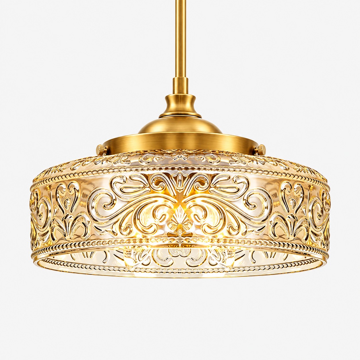 Vintage Glass Pendant Light with patterned glass and three shade colours
