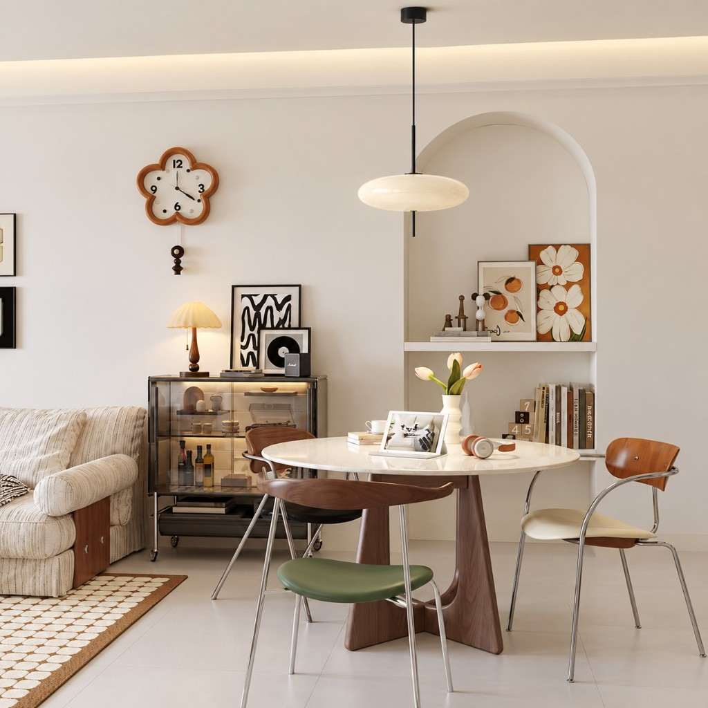 White Model 2065 suspension lamp in a warm dining room