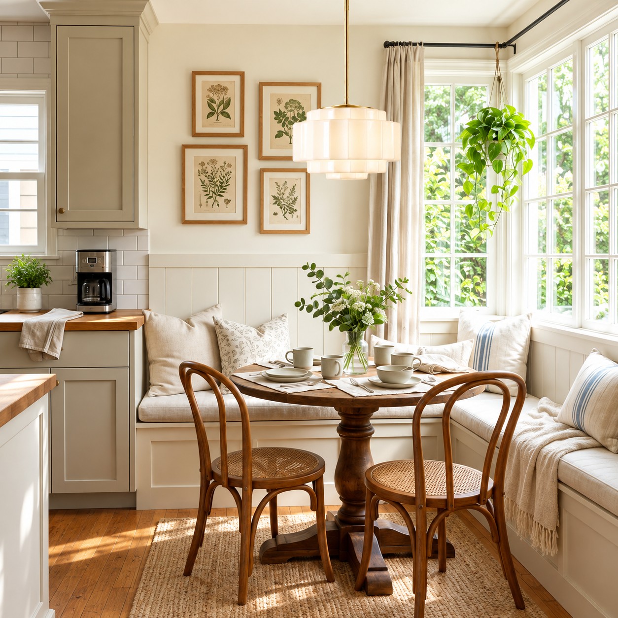 Opal glass pendant in a breakfast nook