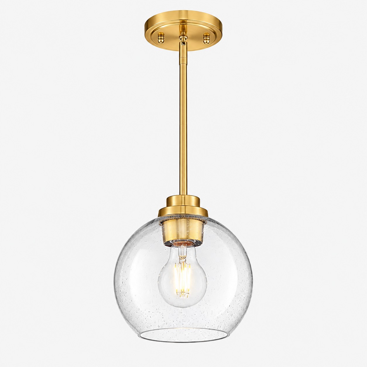 Clear Glass Globe Pendant with metal finish options and one to three items
