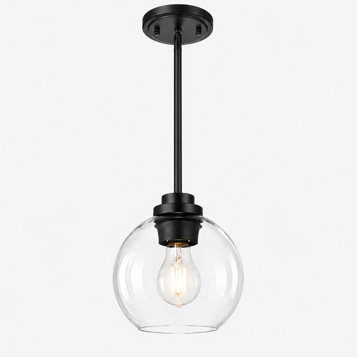 Clear Glass Globe Pendant with metal finish options and one to three items