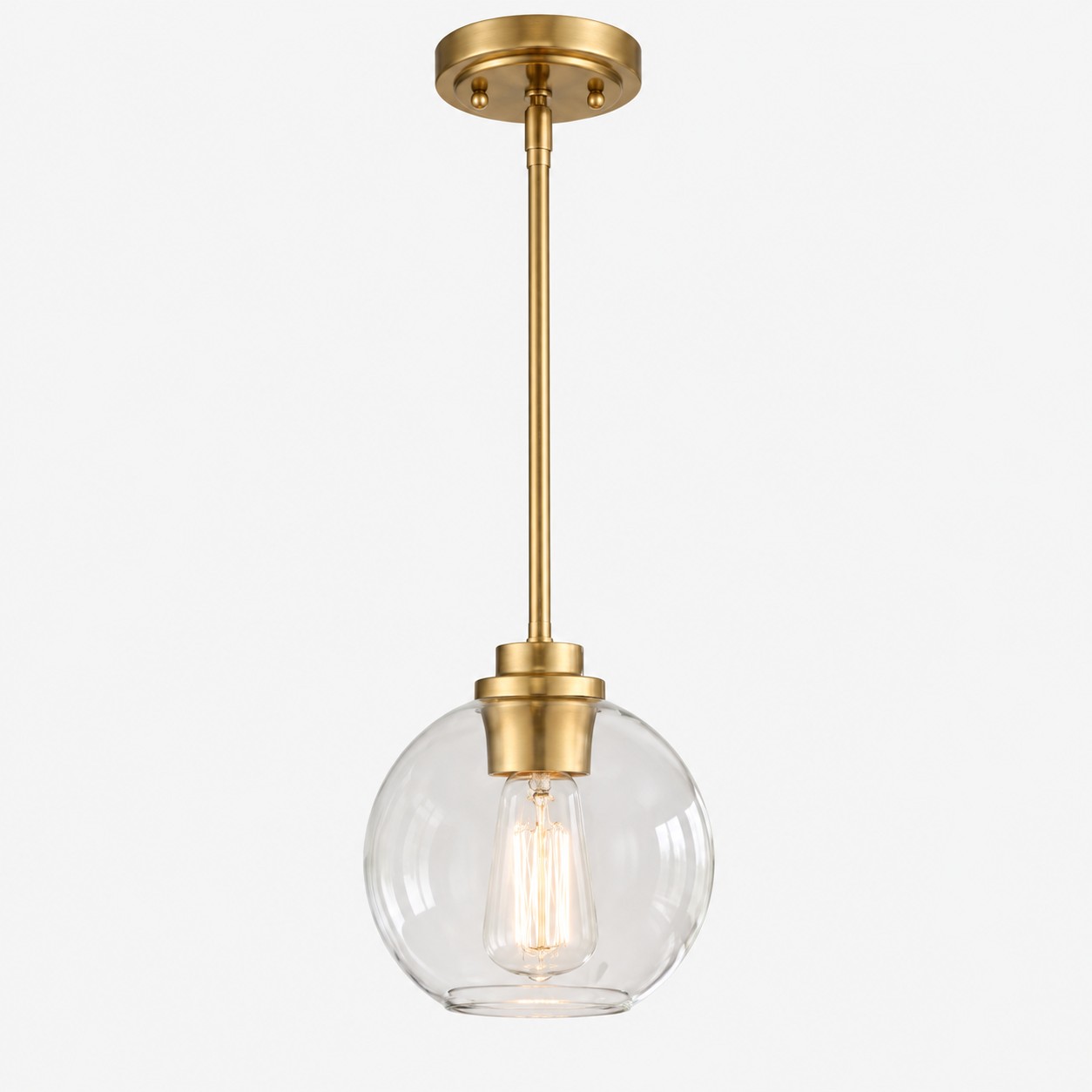 Clear Glass Globe Pendant with metal finish options and one to three items