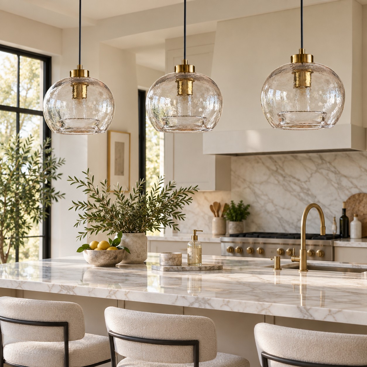 Textured Glass Globe Pendant with marble glass options and chrome or gold