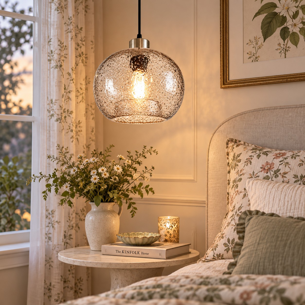 Textured Glass Globe Pendant with marble glass options and chrome or gold