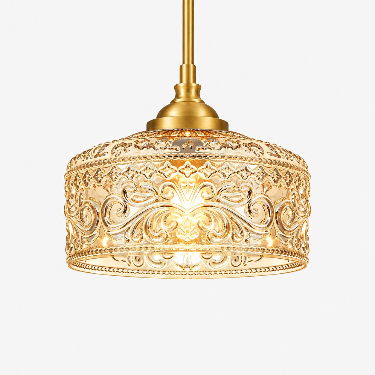 Vintage Glass Pendant Light with patterned glass and three shade colours
