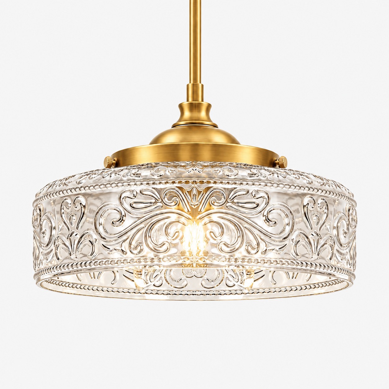 Vintage Glass Pendant Light with patterned glass and three shade colours
