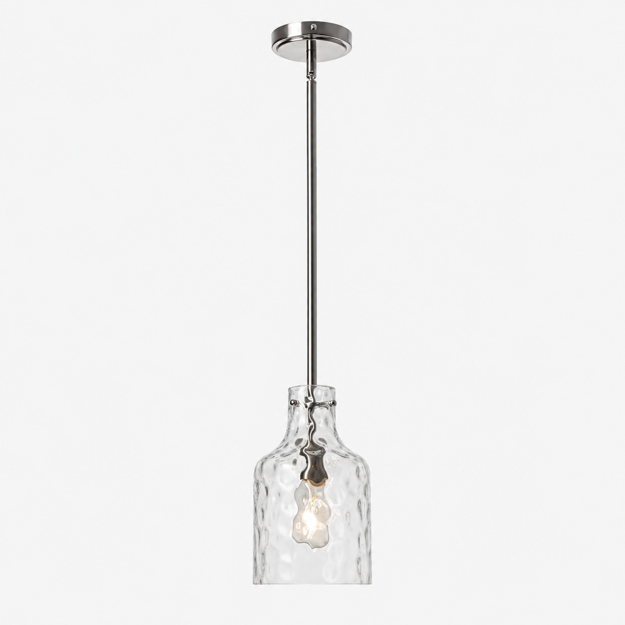 Vintage Glass Pendant Light with hammered or seeded glass and three metal finishes