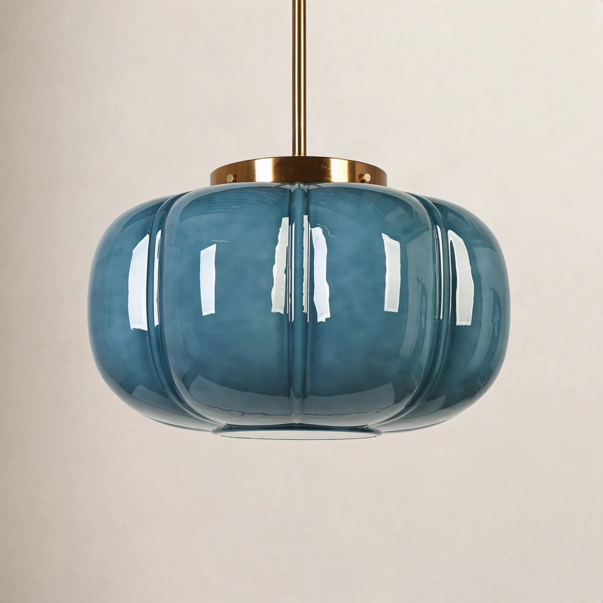 Ribbed Glass Dome Pendant with blue or clear glass and one light