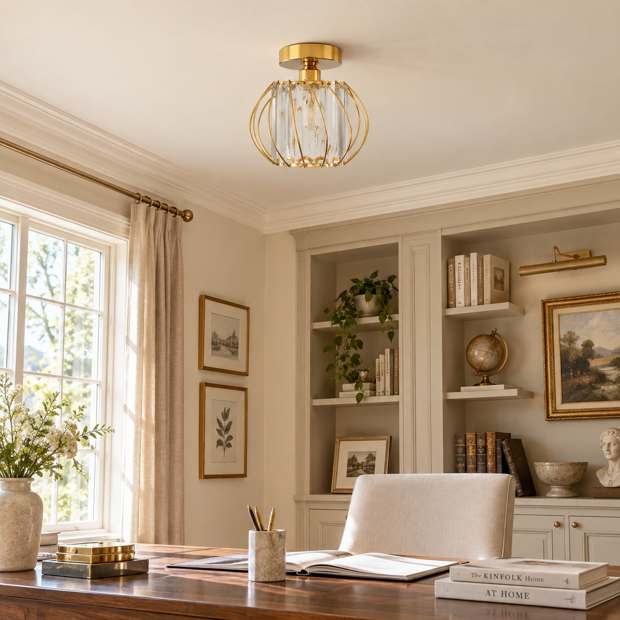 Geometric Crystal Ceiling Light with clear panels and three frame finishes