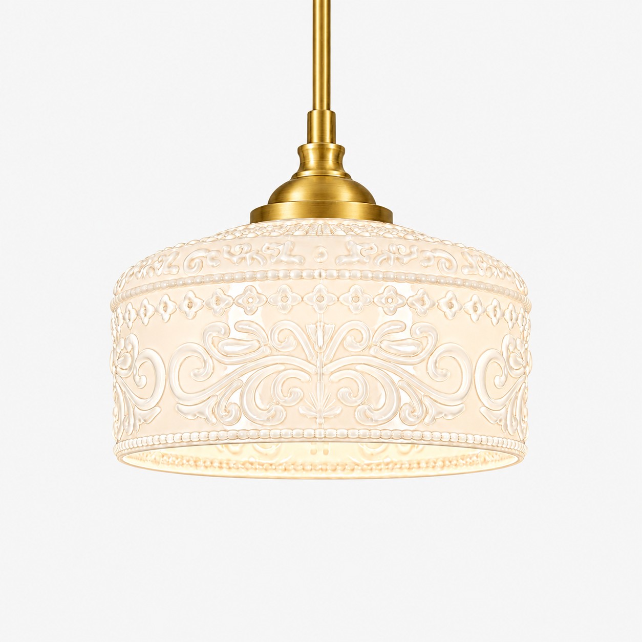 Vintage Glass Pendant Light with patterned glass and three shade colours