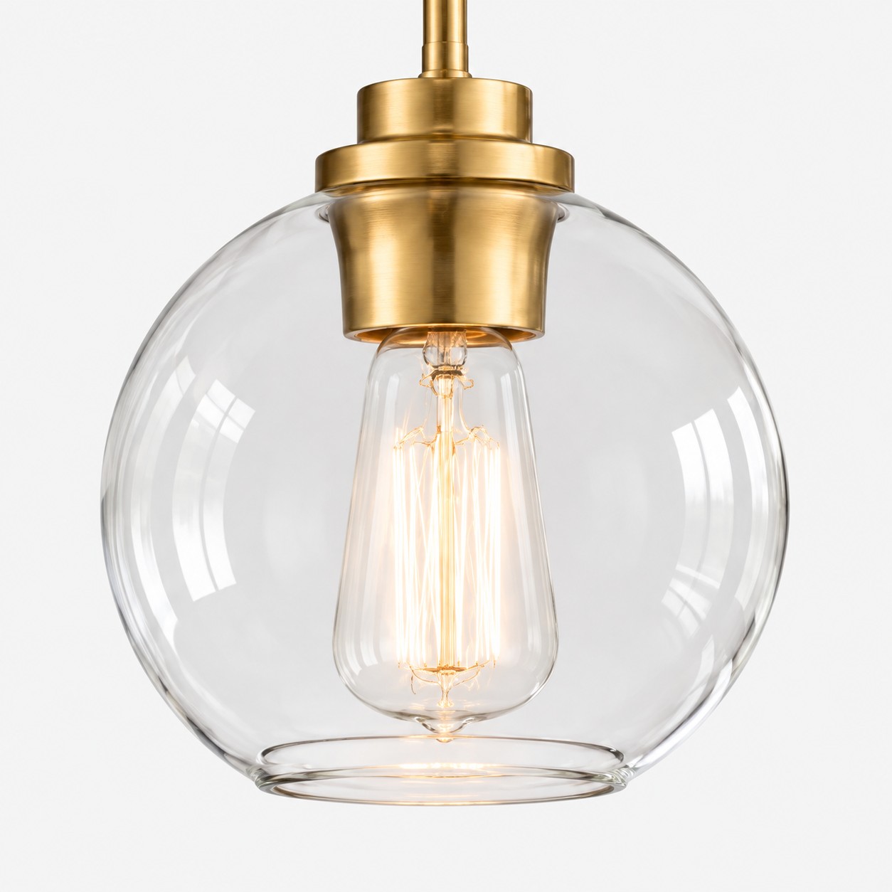 Clear Glass Globe Pendant with metal finish options and one to three items