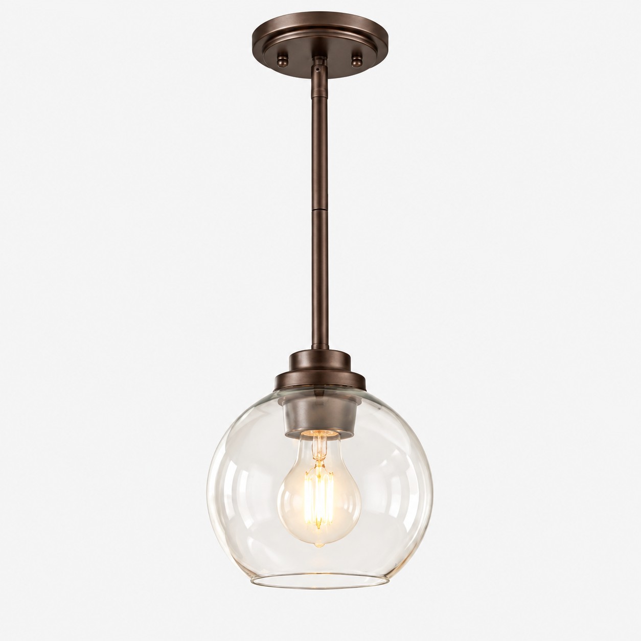 Clear Glass Globe Pendant with metal finish options and one to three items