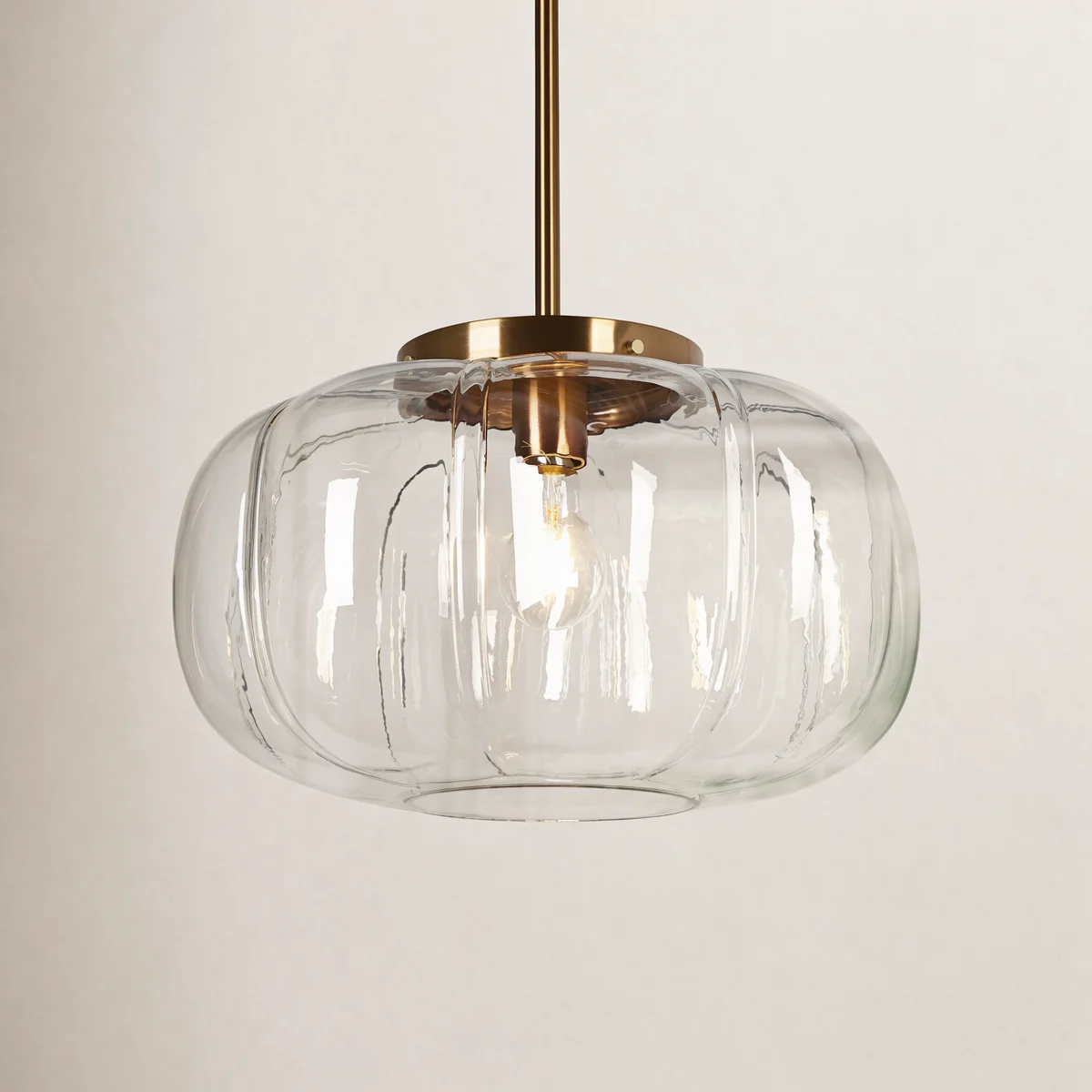 Ribbed Glass Dome Pendant with blue or clear glass and one light