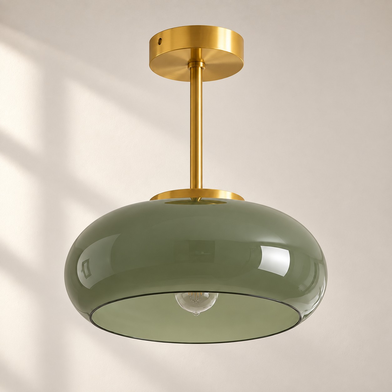 Bauvia Ceiling Light with Bauhaus lines and brass or chrome