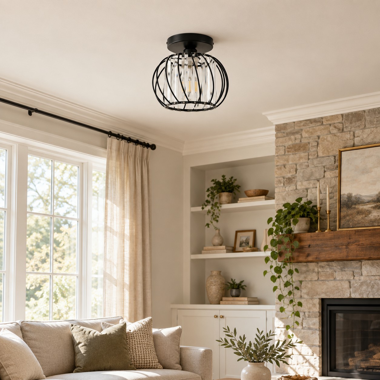 Geometric Crystal Ceiling Light with clear panels and three frame finishes
