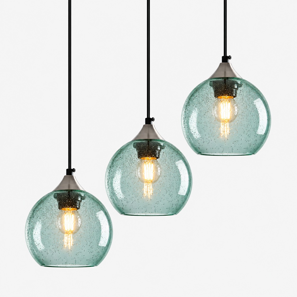 Bubble Glass Globe Pendant with a chrome mount and coloured glass