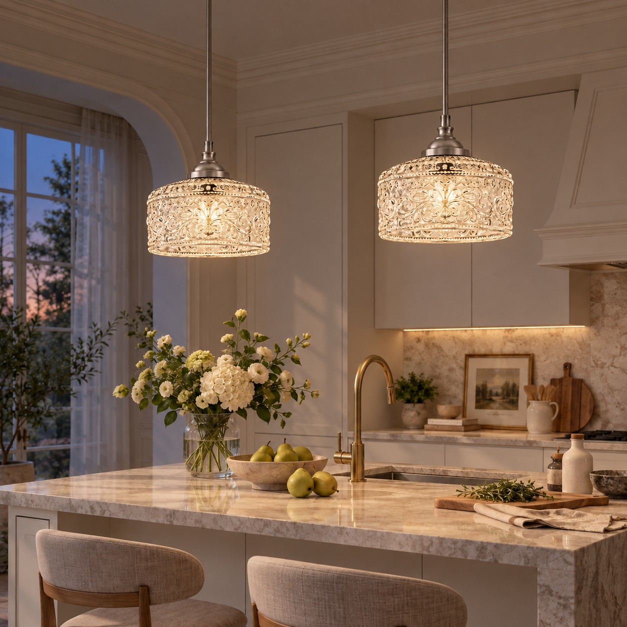 Vintage Glass Pendant Light with patterned glass and three shade colours