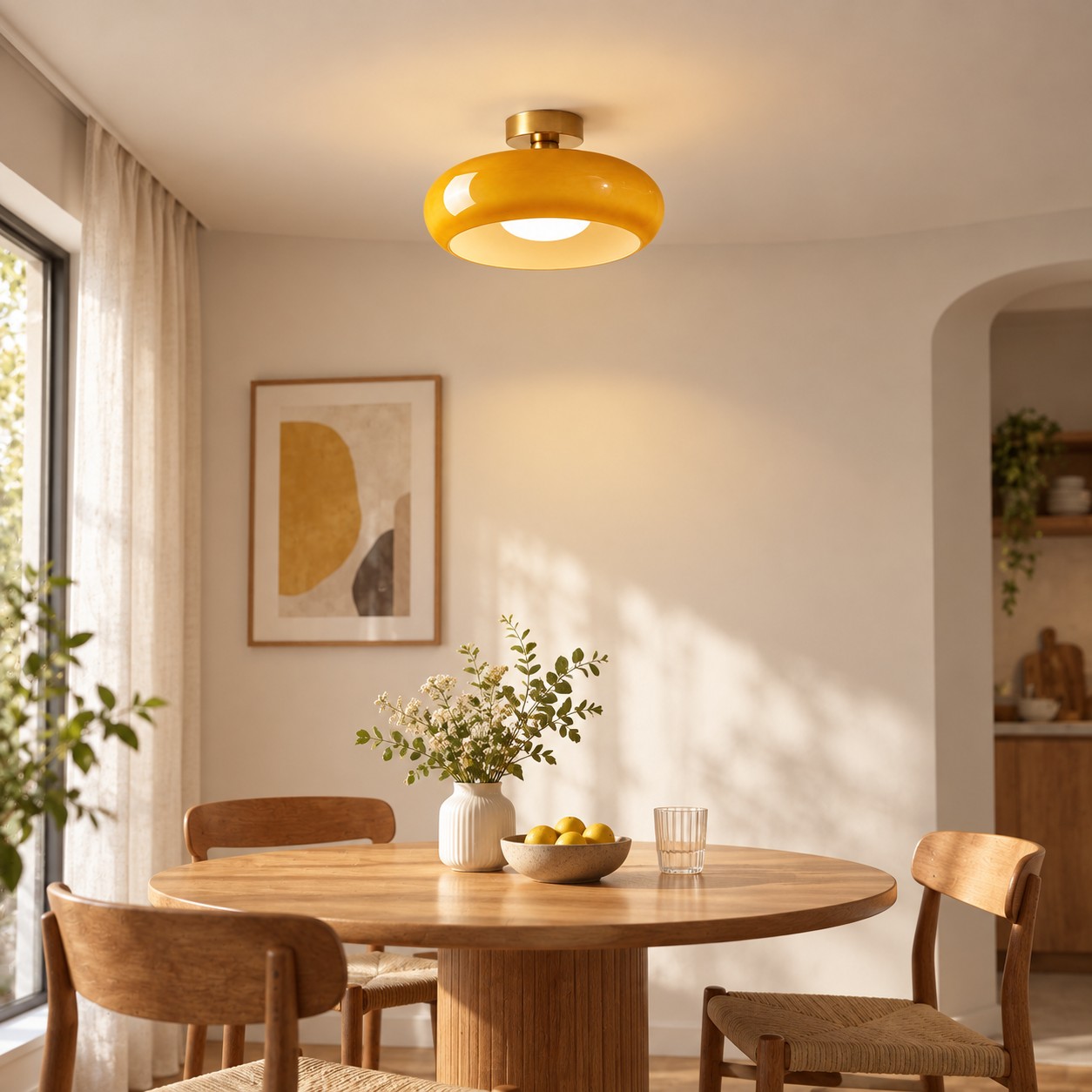 Bauvia Ceiling Light with Bauhaus lines and brass or chrome