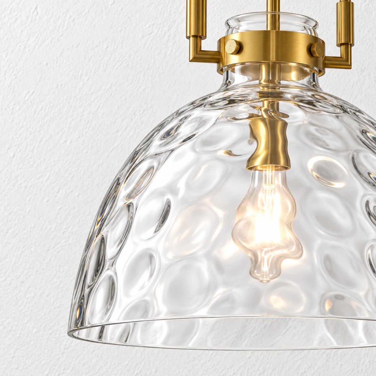 Hammered Glass Pendant Light with three metal finishes and a 13.8-inch shade