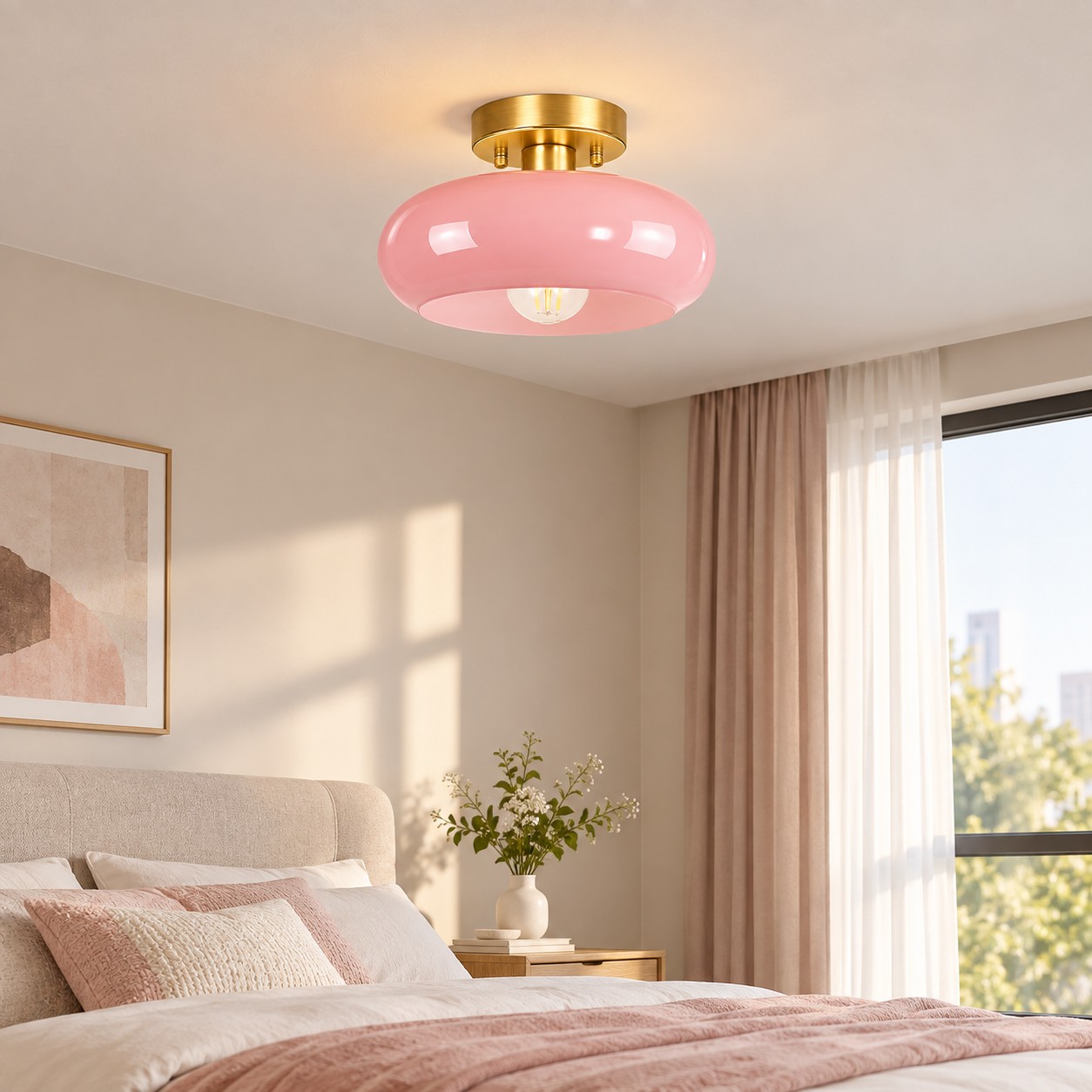 Bauvia Ceiling Light with Bauhaus lines and brass or chrome