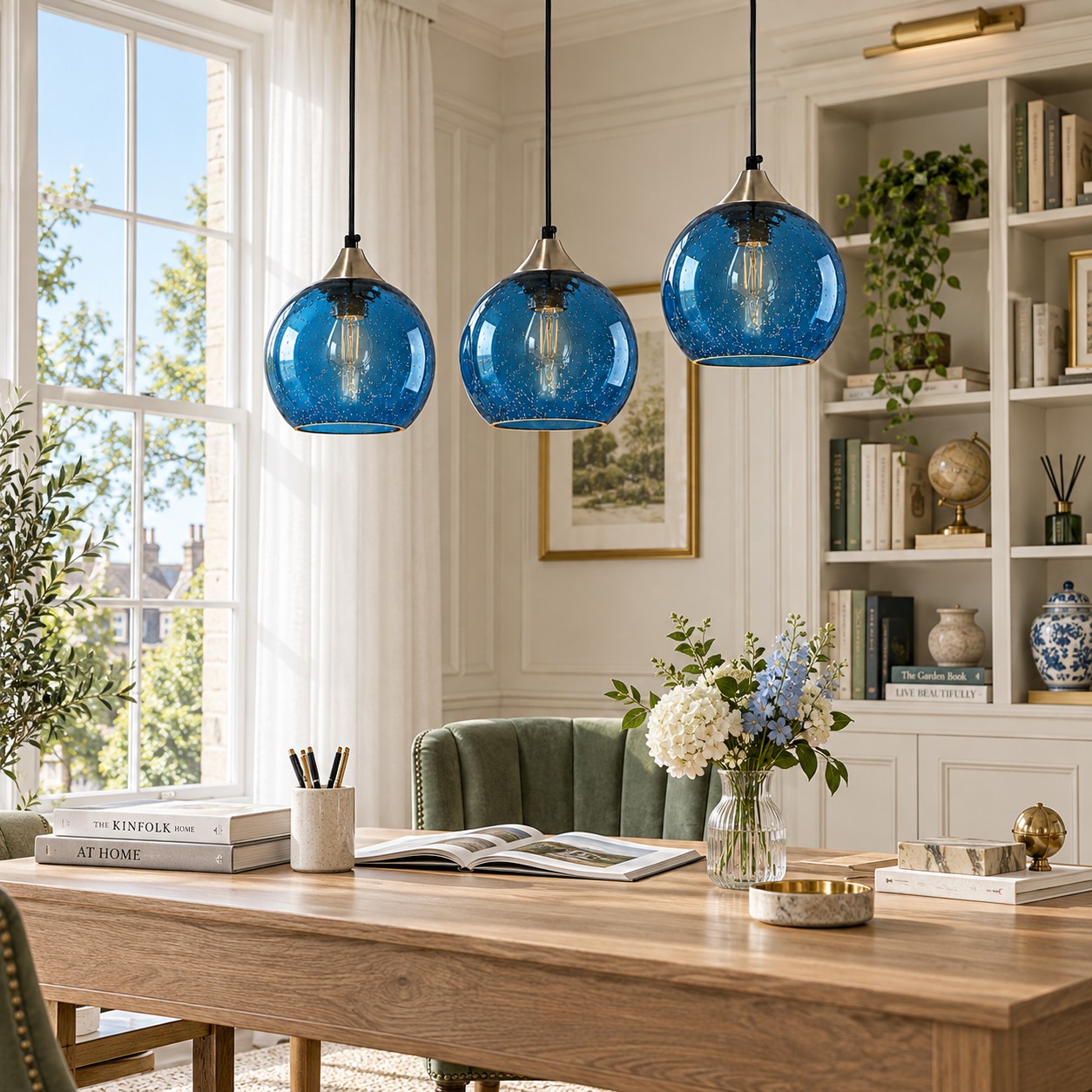 Bubble Glass Globe Pendant with a chrome mount and coloured glass