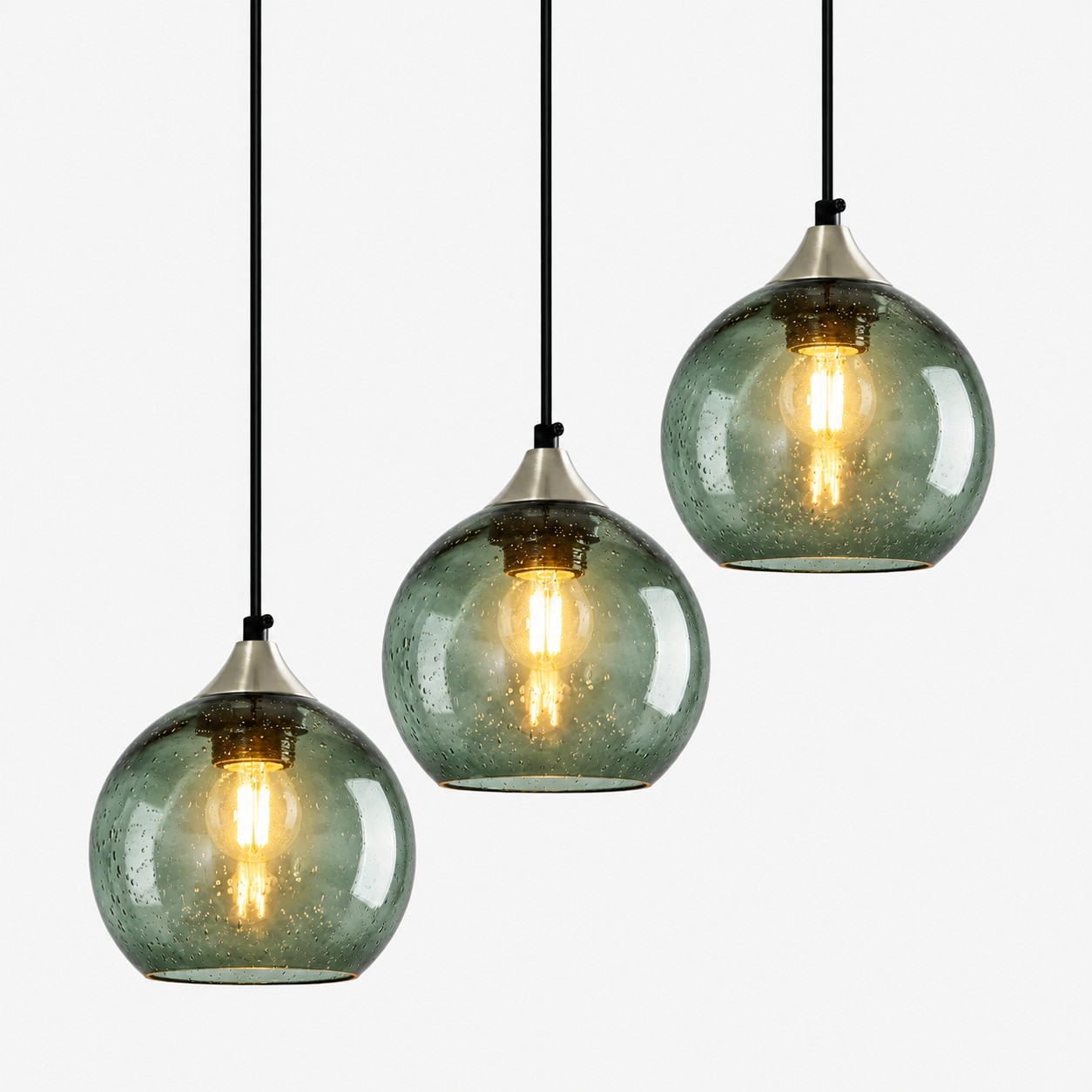Bubble Glass Globe Pendant with a chrome mount and coloured glass