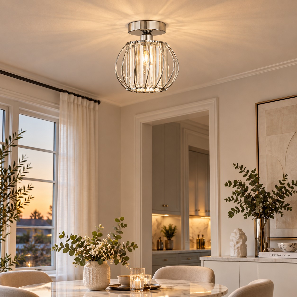 Geometric Crystal Ceiling Light with clear panels and three frame finishes