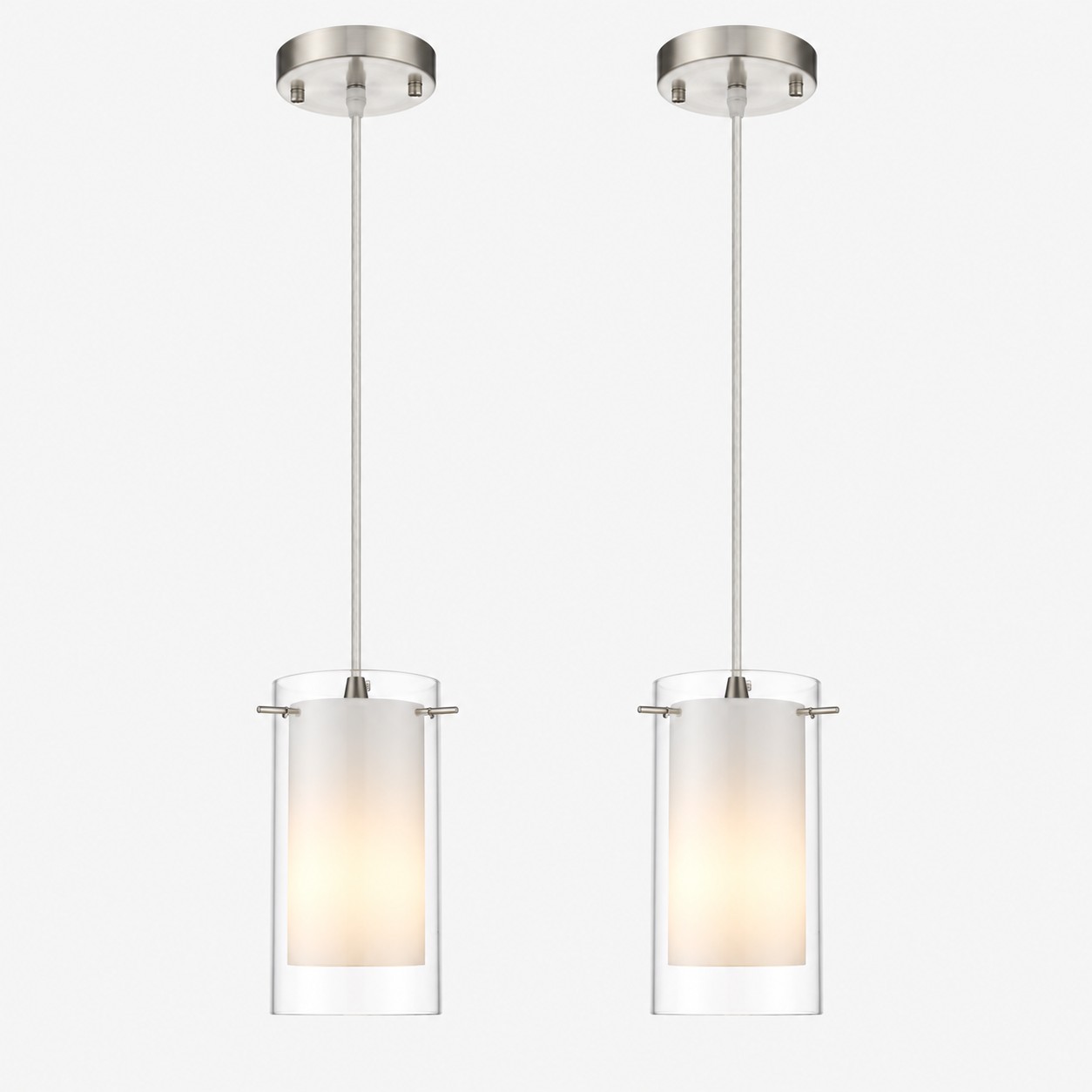 Double Glass Pendant Light with clear and white glass and one to three lights