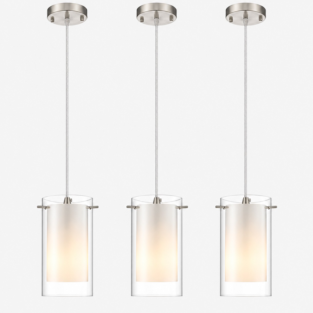 Double Glass Pendant Light with clear and white glass and one to three lights