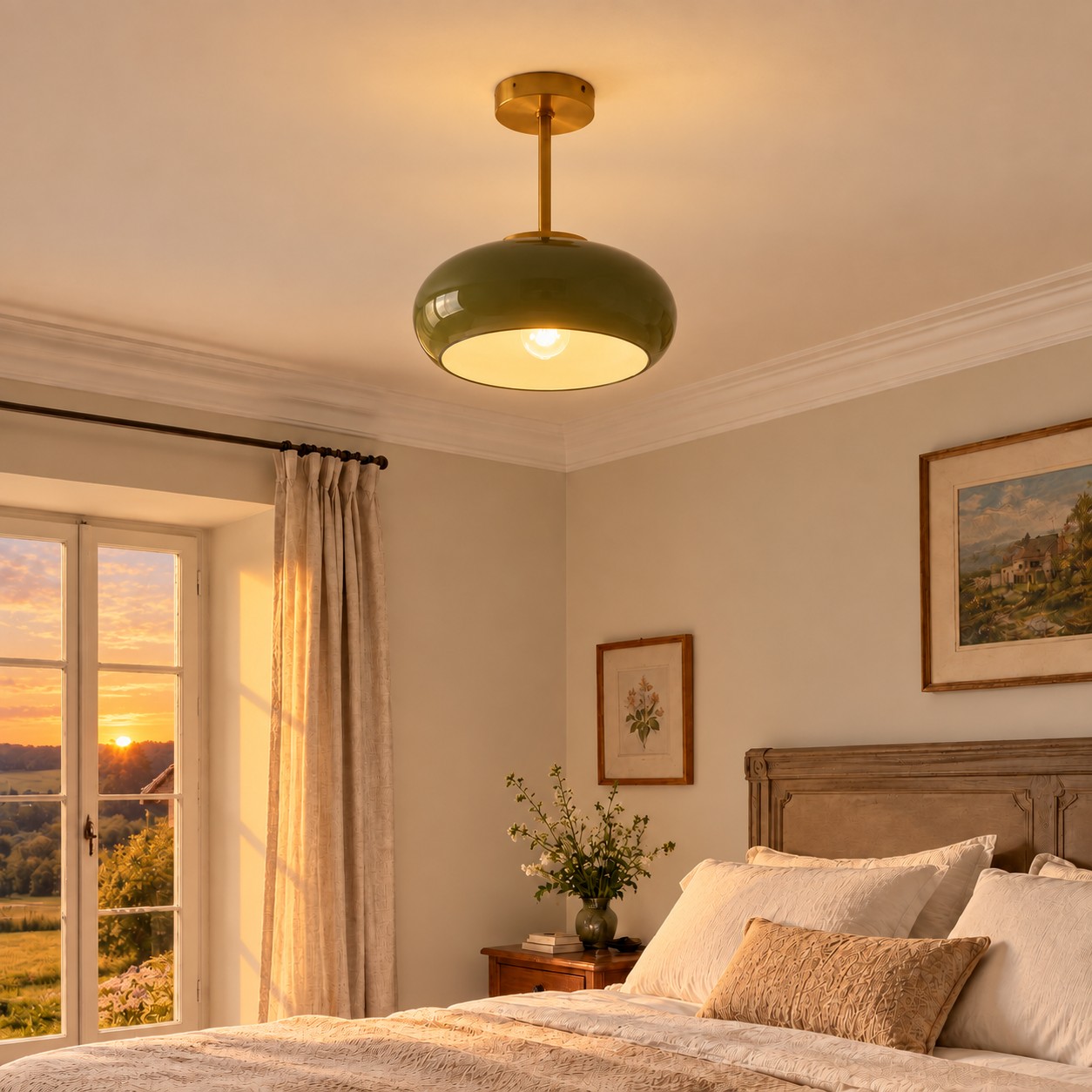 Bauvia Ceiling Light with Bauhaus lines and brass or chrome