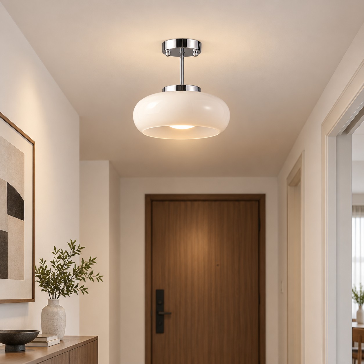 Bauvia Ceiling Light with Bauhaus lines and brass or chrome