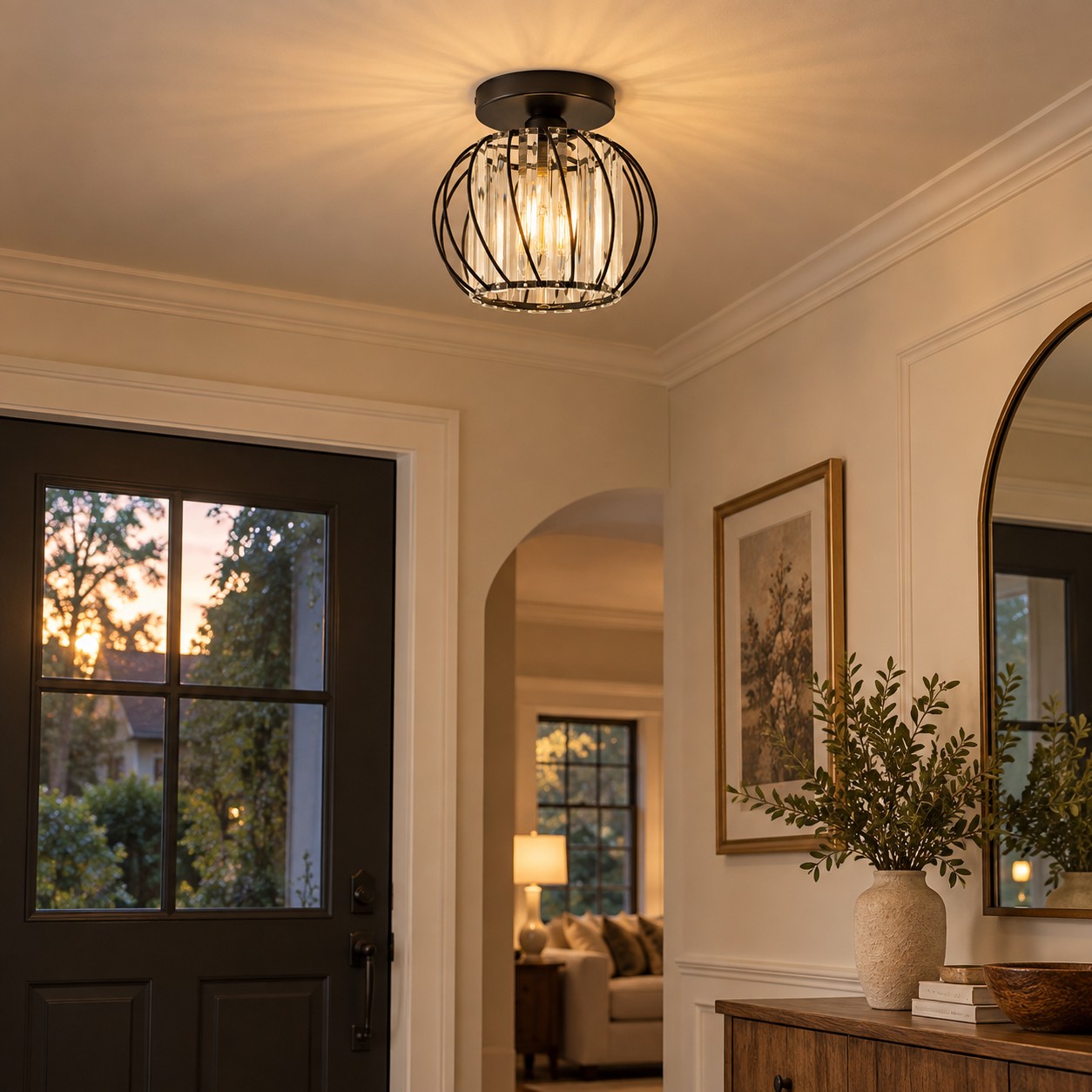 Geometric Crystal Ceiling Light with clear panels and three frame finishes