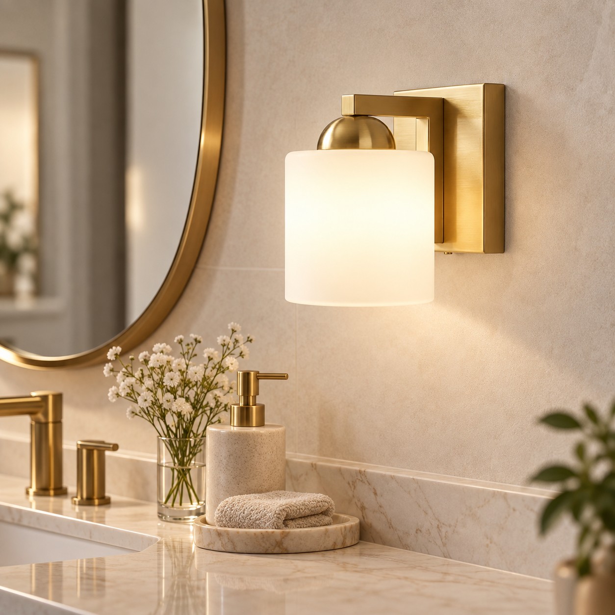 Glass Bathroom Vanity Light with one to six lights and three metal finishes