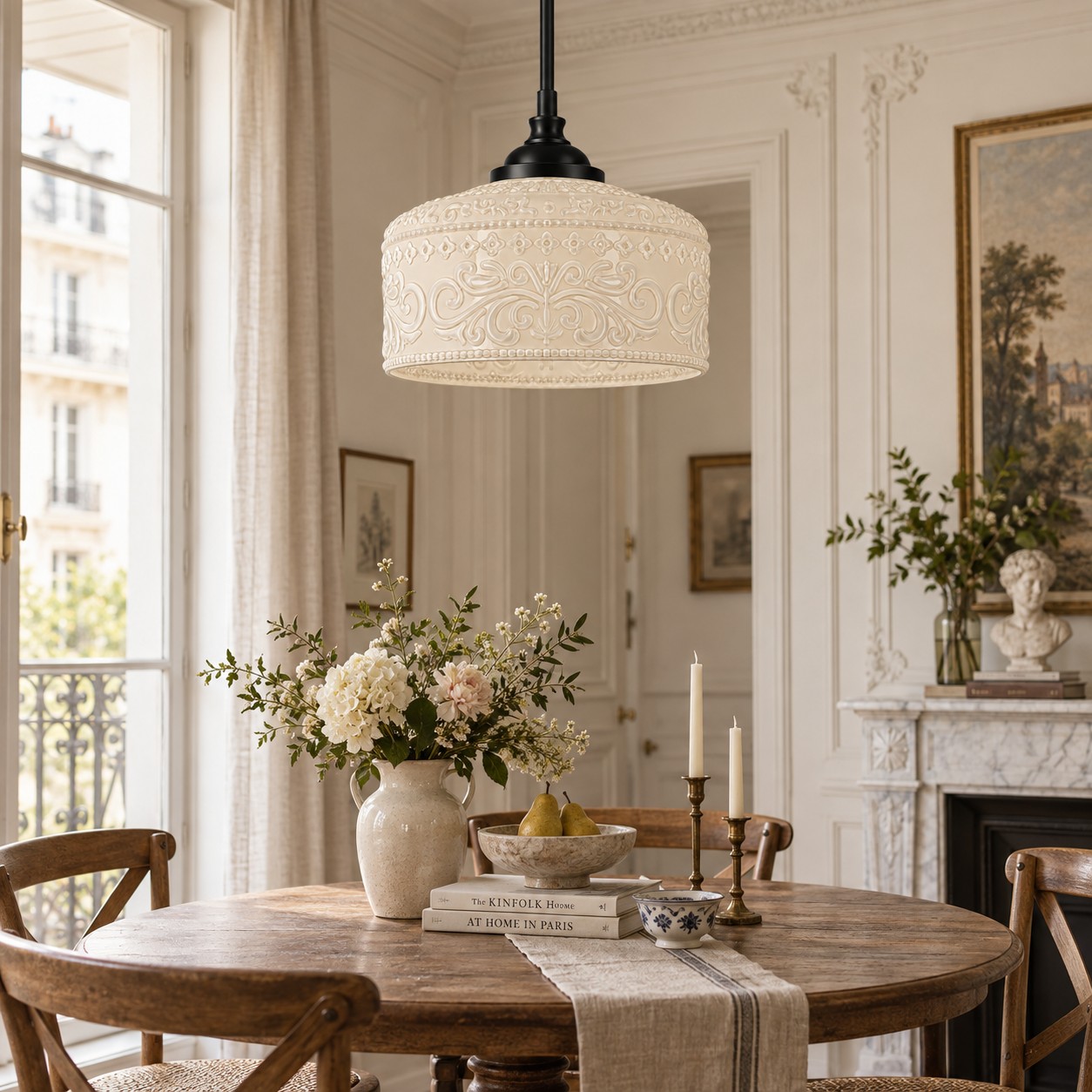 Vintage Glass Pendant Light with patterned glass and three shade colours
