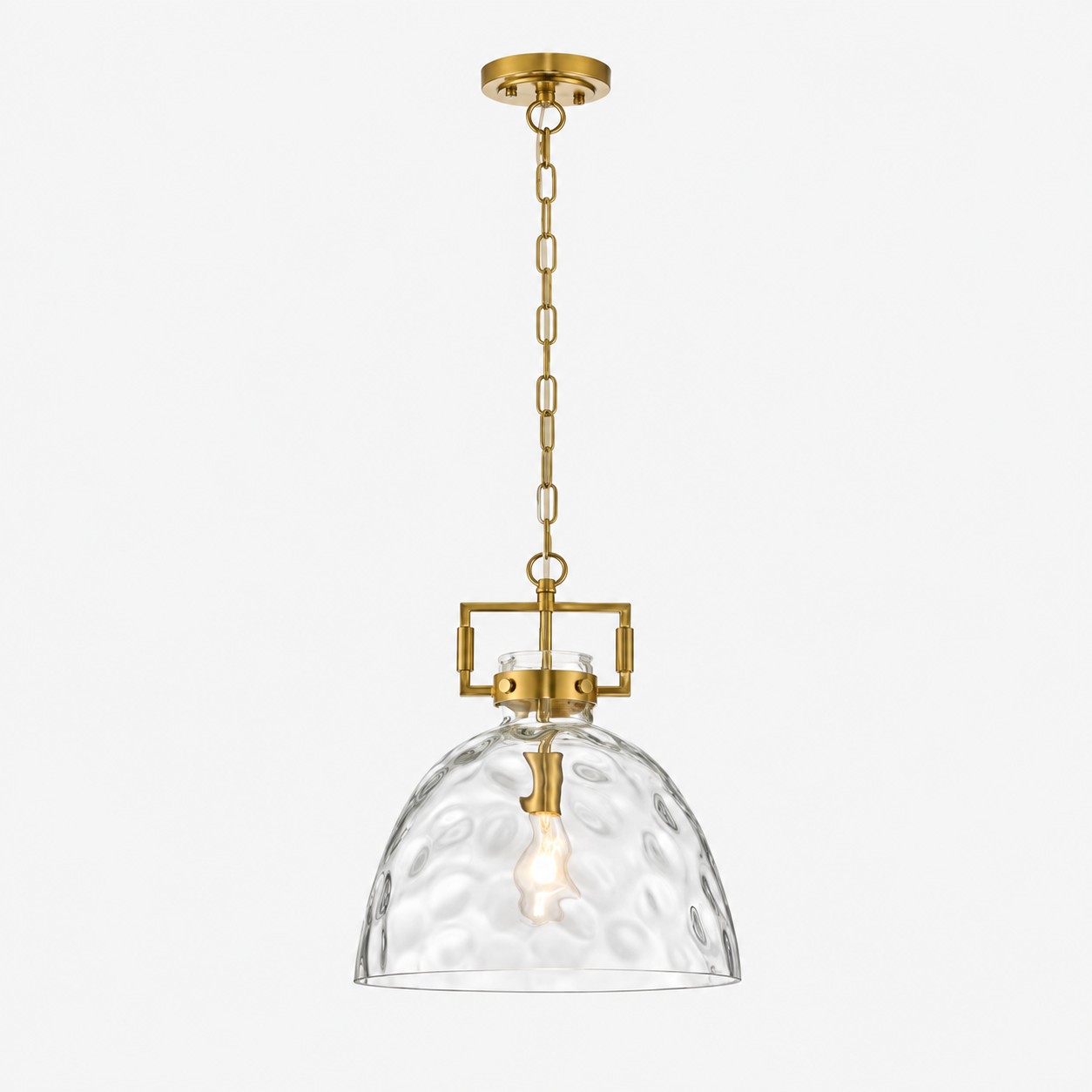 Hammered Glass Pendant Light with three metal finishes and a 13.8-inch shade