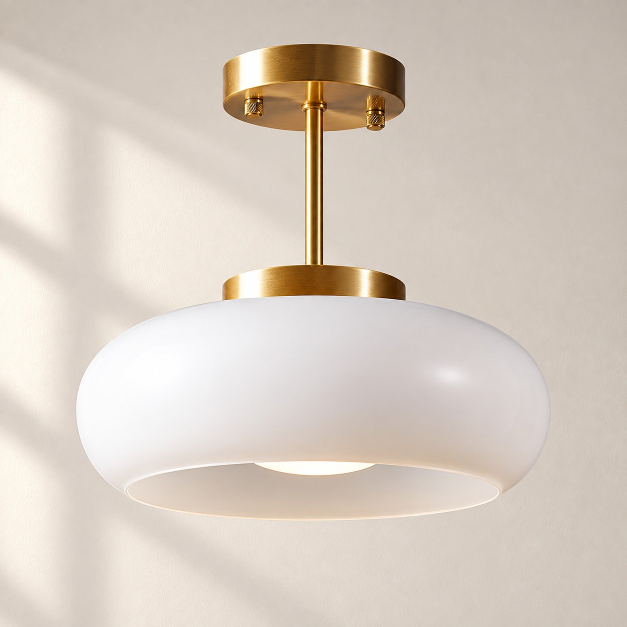 Bauvia Ceiling Light with Bauhaus lines and brass or chrome