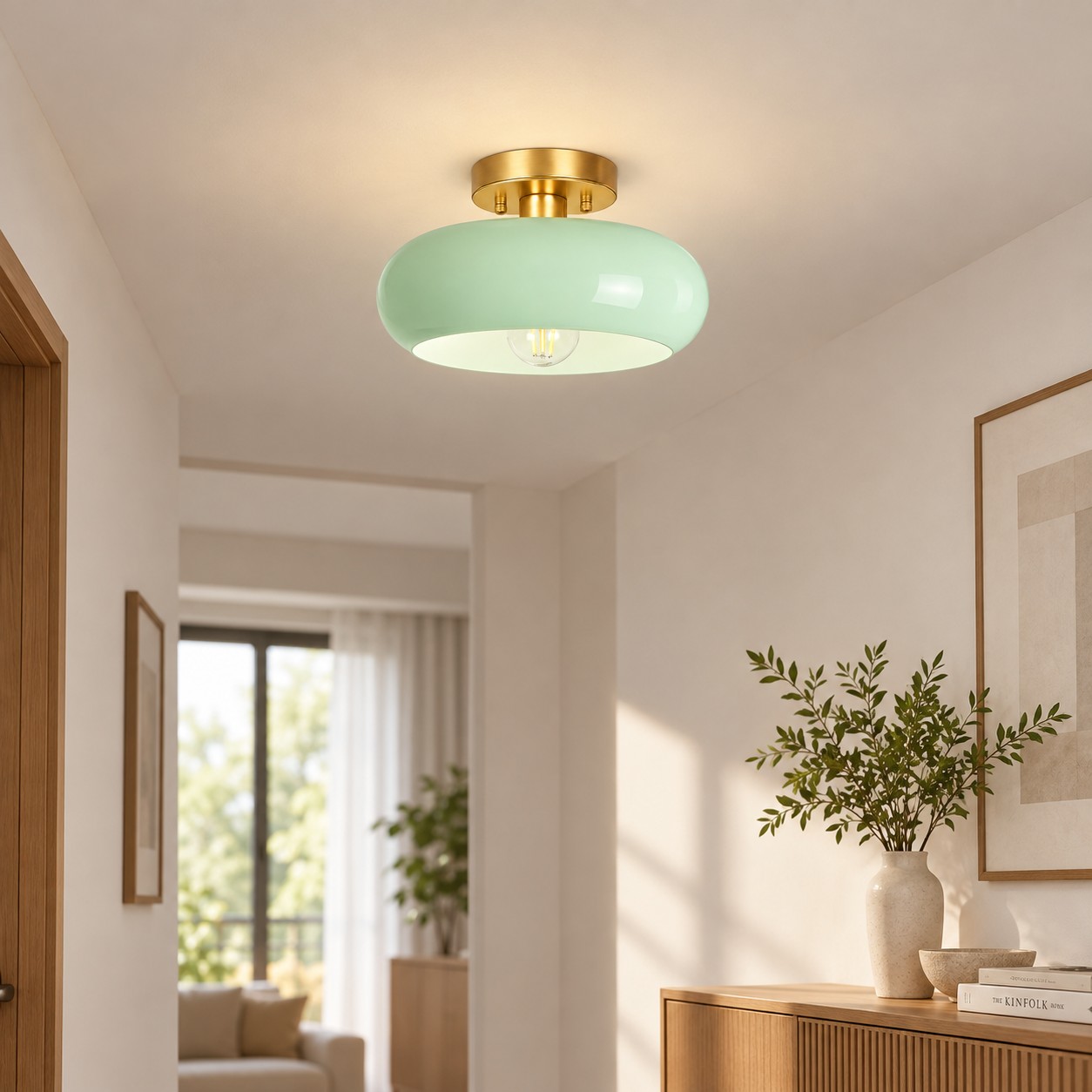 Bauvia Ceiling Light with Bauhaus lines and brass or chrome