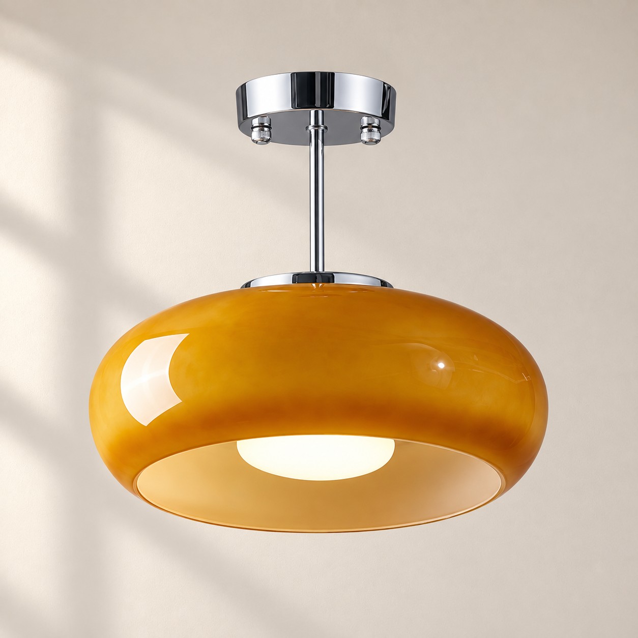Bauvia Ceiling Light with Bauhaus lines and brass or chrome