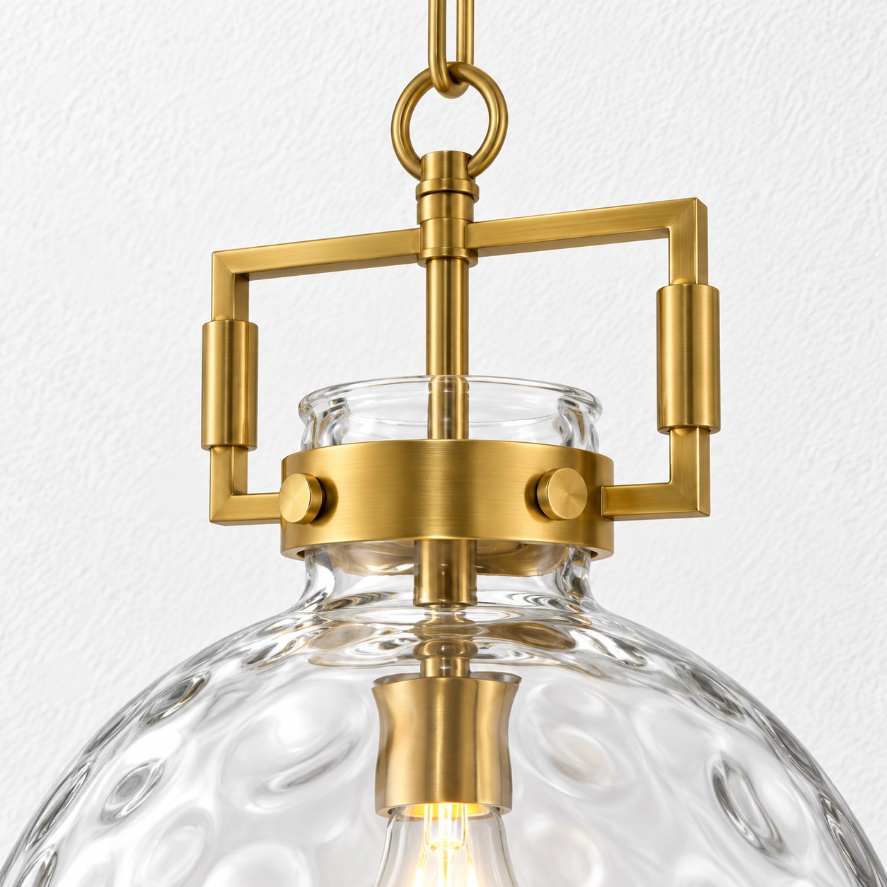 Hammered Glass Pendant Light with three metal finishes and a 13.8-inch shade