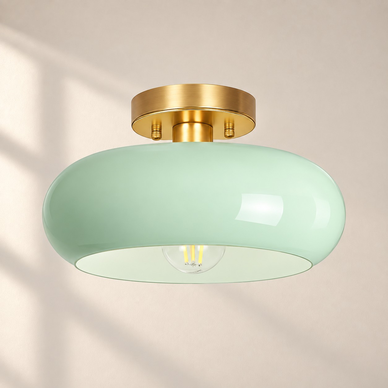 Bauvia Ceiling Light with Bauhaus lines and brass or chrome