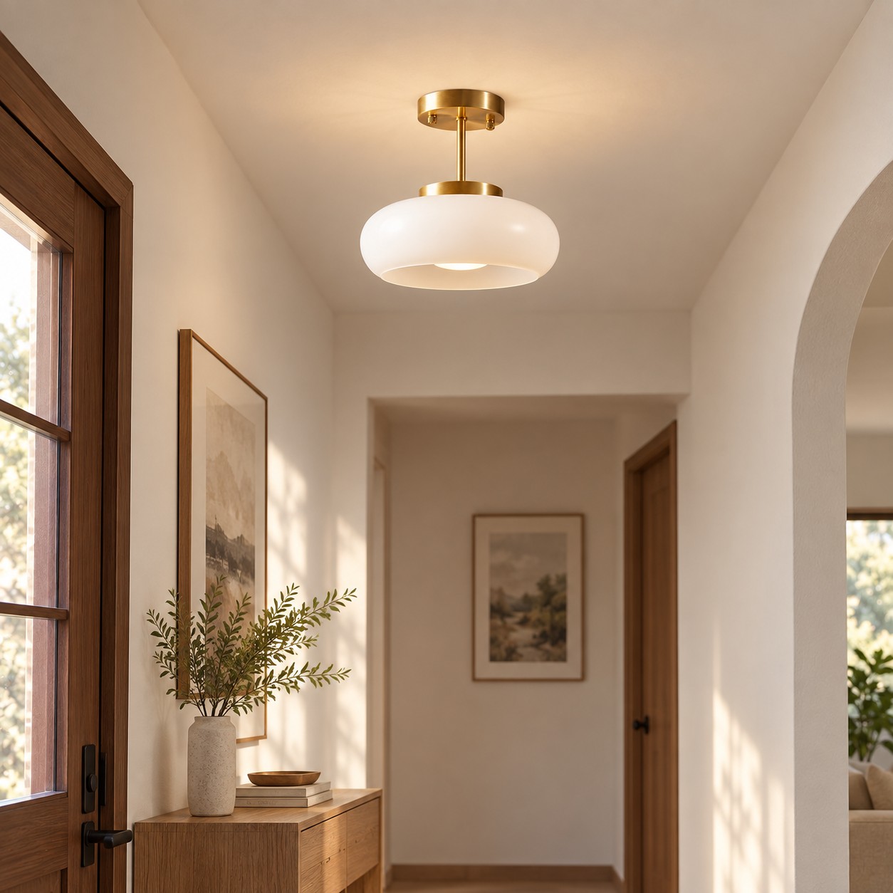 Bauvia Ceiling Light with Bauhaus lines and brass or chrome