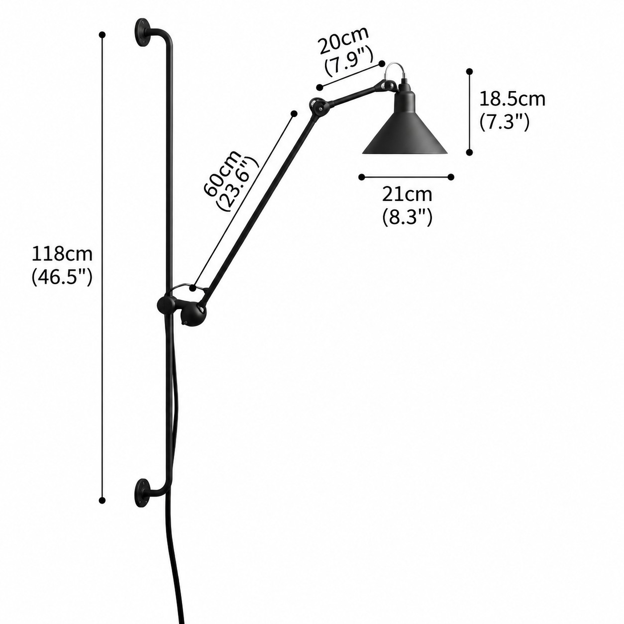 Model E wall light dimensions