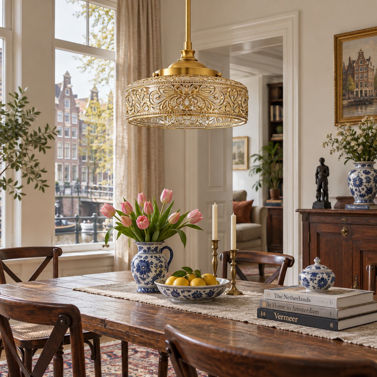 Vintage Glass Pendant Light with patterned glass and three shade colours
