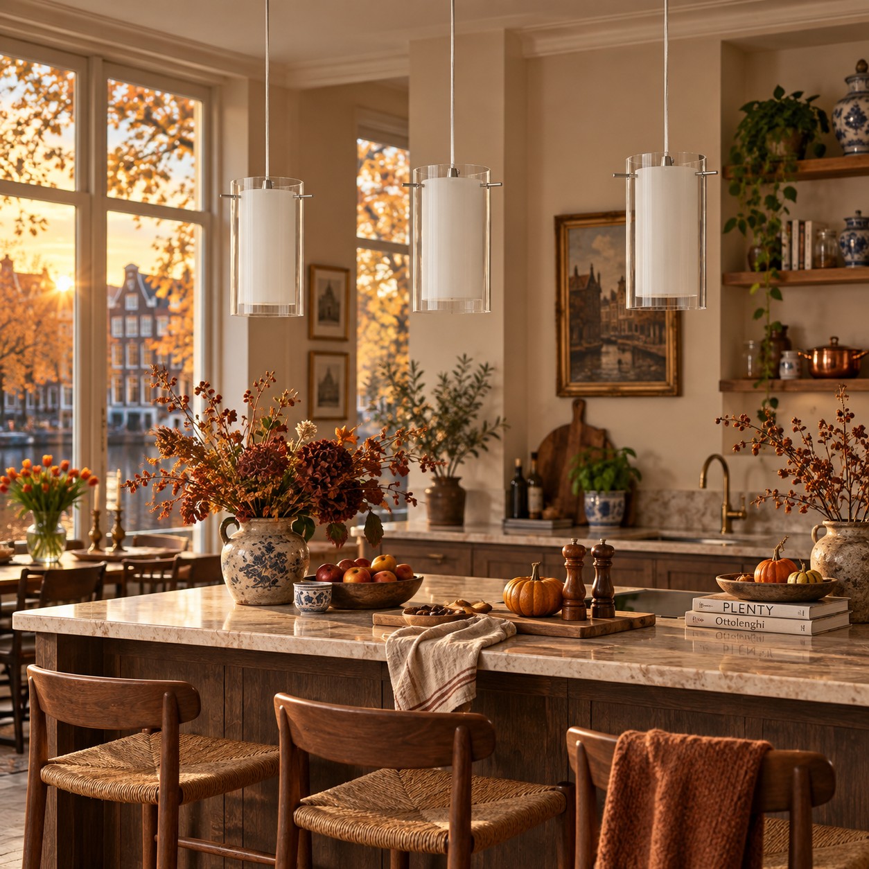 Double Glass Pendant Light with clear and white glass and one to three lights